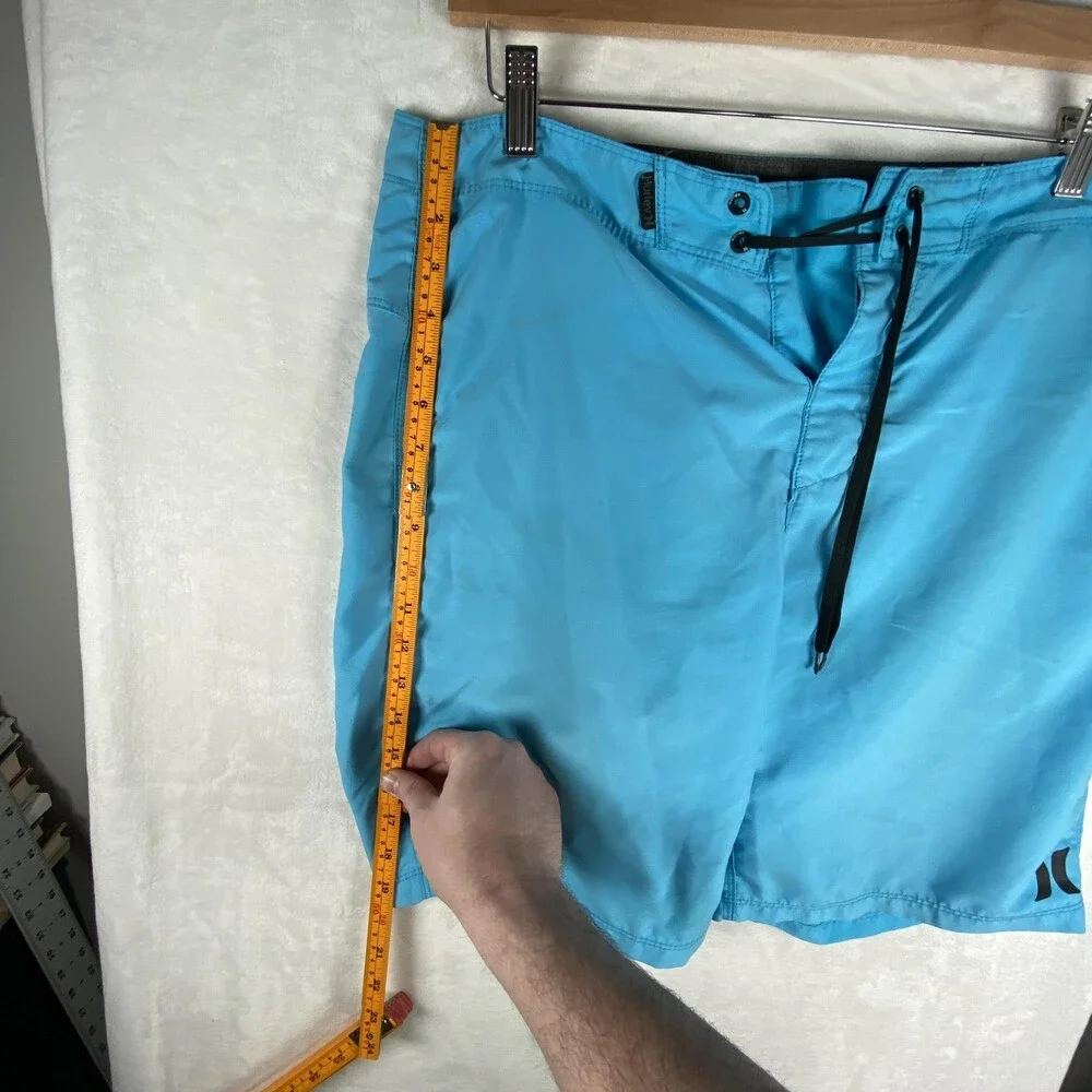 Hurley Shorts Mens 32 Blue Solid Boardshorts Swim Trunks Drawstring Back Pocket